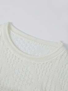 Hollow Out Cover Up Top, New Korean Style Long Sleeve Knit Sweater Outwear White - White - View 4