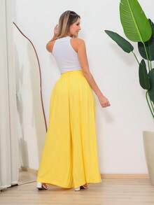 Women's Wide Leg High Waist Wide Leg Pants - Yellow - View 11