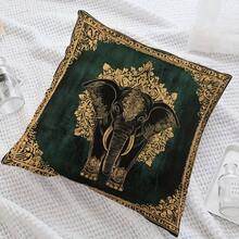 1 Peça Capa de Almofada com Elefante Tailandês - Apresentando um design de duas faces com elefantes tailandeses e padrões tradicionais, fechamento com zíper e cuidado lavável à mão. Ideal para decoração de sofá ou cama, adequado para salas de estar e quartos, adicionando um toque de charme cultural. - 1PC - Visão 1