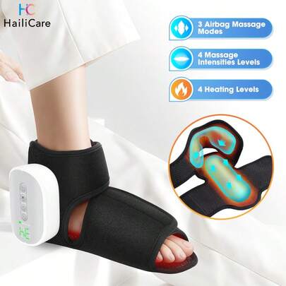 Hailicare Portable Air Pressure Foot & Ankle Massager, 4 Heating Levels, 3 Massage Modes, 4 Intensity Levels, 3000mAh Battery, Heating Ankle Brace, Great Gift For Parents And Elders