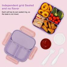 Caperci Caja bento clásica - Caja de almuerzo a prueba de fugas con 3 compartimentos, contenedor de aperitivos con tenedor, cuchara y taza pequeña para salsa, asa portátil, resistente a caídas, apta para microondas y lavavajillas - Multicolor - Ver 5