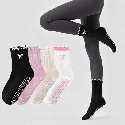 1 par de calcetines deportivos antideslizantes para mujer, calcetines de algodón transpirables para yoga, calcetines de media caña de alta elasticidad y que absorben la humedad