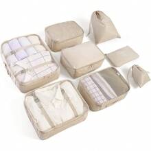 8 Set Packing Cubes For Suitcases Travel Luggage Packing Organizers,Travel Accessories Essentials Luggage Organizer With Shoe/Tioletry/Laundry Bag - 米色 - 查看 2