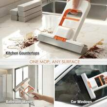 1pc Mini Foldable Tabletop Mop, Portable Deep Cleaning Sponge Mop, Suitable For Kitchen, Bathroom, Glass, Countertop, Automatic Water Squeezing Handle - 1pc - View 5