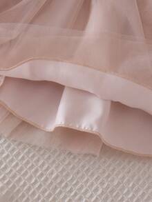 2pcs Young Girls Elegant Lady-Like Apricot Cardigan Vest Jacket + Mesh Skirt Set, Graceful Mori Style, Spring/Summer - Apricot - View 5