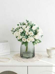 1 pieza Ramo de flores de rosa artificial, decoración del hogar, decoración de boda, decoración de mesa, decoración del hogar de primavera, decoración de habitación, decoración de balcón, decoración de cocina, decoración del comedor, accesorio de dormitorio, decoración de sala de estar, decoración de fiesta, ramo de novia, fiesta de cumpleaños, decoración de pared, decoración de la casa, regalo de cumpleaños, decoración de jardín al aire libre - Blanco - Ver 6