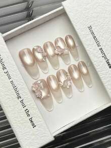 10 móng tay giả thủ công hình oval, móng acrylic dán, độ dài vừa phải, màu hồng nude nhẹ nhàng, móng kiểu Pháp mắt mèo nổi bật, họa tiết hoa 3D chạm khắc không đều được vẽ tay, móng dán mùa hè sang trọng đơn giản thanh lịch, móng mùa xuân đa năng, móng giả tự làm nghệ thuật, sử dụng hàng ngày và dự tiệc, hẹn hò, đi biển, nghỉ dưỡng nhiệt đới, có thể tái sử dụng, thích hợp làm quà tặng cho phụ nữ và bé gái. - Hồng - Xem 3