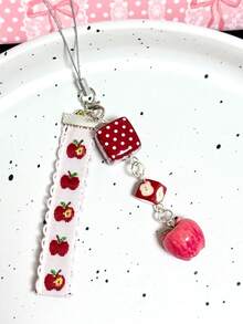 1 chiếc [Dây ruy băng chấm bi hình quả táo] Dây đeo CCD thủ công đính hạt, phụ kiện điện thoại INS dễ thương dành cho nữ. - Nhiều màu - Xem 2