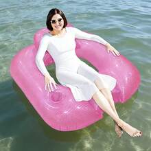 1pc Pearl Finish Square Recliner Floating Bed, Pearl Style Design With Backrest And Cup Holder, Inflatable Floating Bed Suitable For Swimming Pool, Beach, Beach Party, Water Park, Inflatable Floating Device, Pool Float, Water Resting Seat, Inflatable Raft, Inflator Pump Needs To Be Purchased Separately - Pearlescent Positive-form Float - View 8