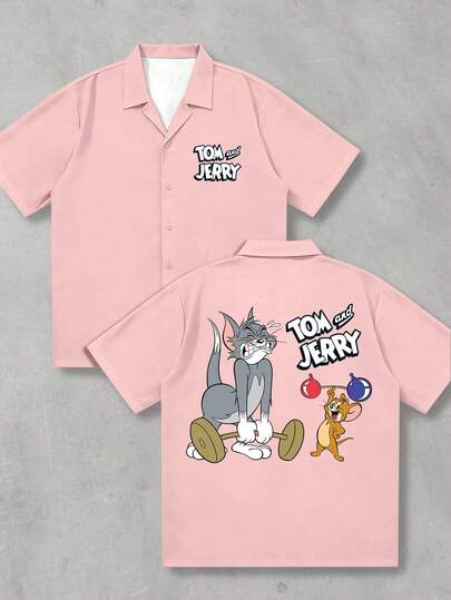 Strevion OBM Men X TOM & JERRY 男士休闲 Jerry & Tom 运动印花短袖衬衫