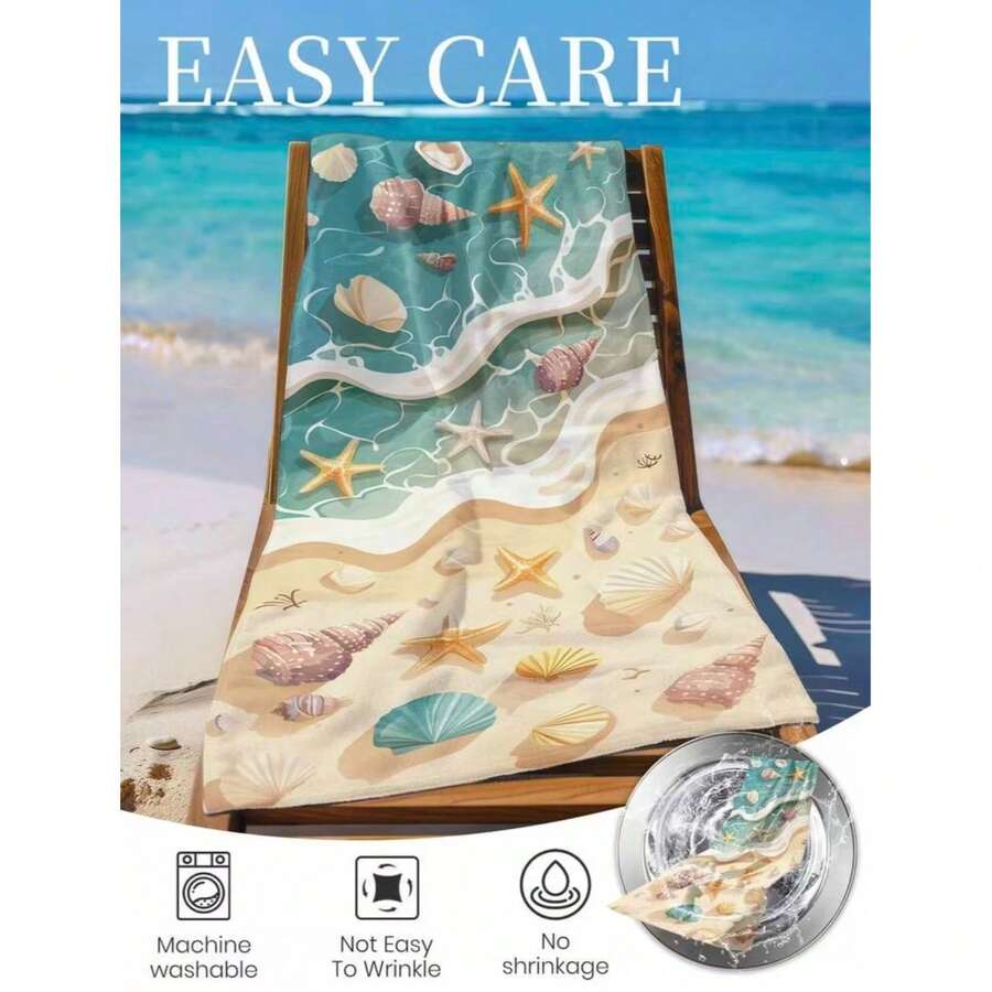 1条印花沙滩巾,海洋生物图案泳装浴巾,时尚沙滩巾,超强吸水浴巾,适用于浴室、游泳、健身、瑜伽 - 2 - 查看 1