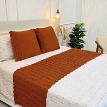 Knitted Blanket Footboard Kit For Queen King Sofa Bed Cozy Home Decor + 2 Cushion Covers - Golden Amber - View 5