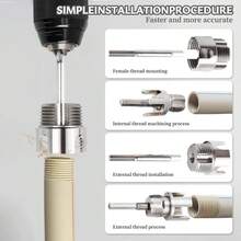 Bộ 3 dụng cụ ren trong và ngoài tích hợp, dụng cụ cắt ren ống đa chức năng, phù hợp với ống PVC/nhựa đường kính 1/2", 3/4" và 1", tương thích với bộ dụng cụ ren ống bằng máy khoan điện. - Máy mở dây tích hợp - Xem 5