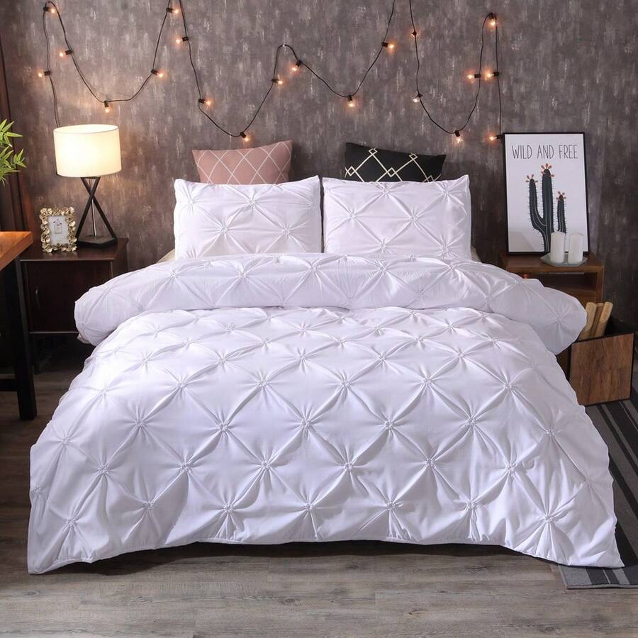 3Pcs White Diamond Lightweight Comforter Sets -AU Double Queen King Bedding Set With Two Pillowcases,Soft & Comfortable With Polyester Filling, Machine Washable, Suitable For Bedroom, Dorm And Hotel Decor, Essential Autumn/Winter Bedroom Accessory,Wedding Items,Valentines Day Home Bed Room Decor,Mothers Day Gift,All Season - trắng - Xem 1