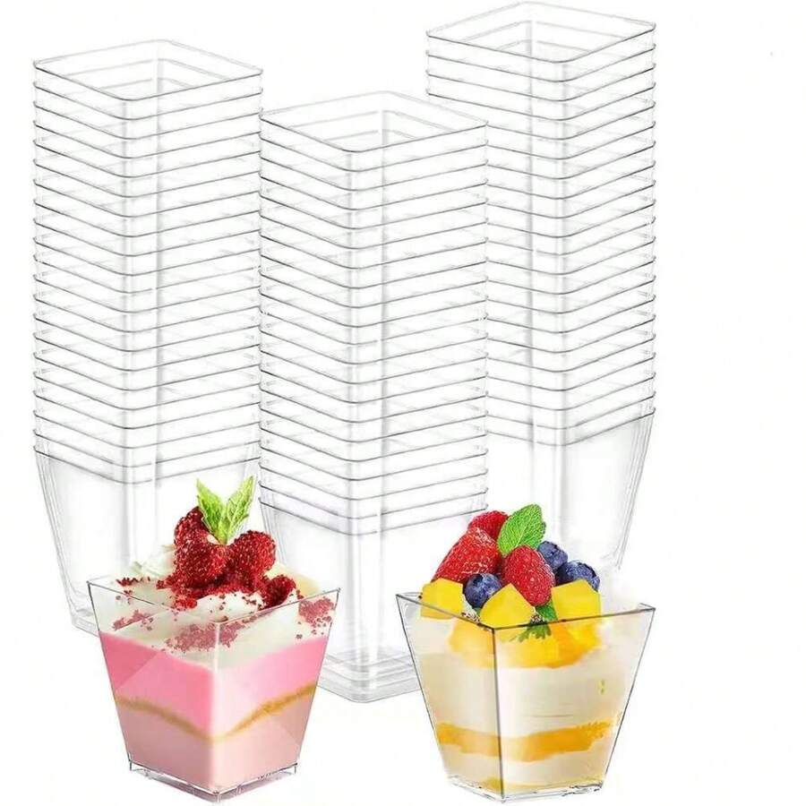 50个/100个 60毫升 透明甜点杯、慕斯杯、开胃菜杯，适用于盛放蛋糕、糖果，也适用于派对、婚礼、餐饮服务。 - 無色 - 查看 1
