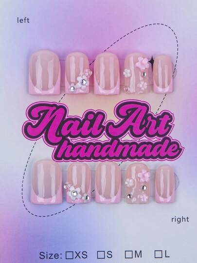 10pcs Square Shaped Handmade Nail Tips, Y2K Baddie Style, Nude & Pink Color Solid French Tip Artificial Nails, Suitable For Women & Girls, Glitter Nails For Party, Wedding, Daily Wear, Comes With Tool Kit, Great Gift For Ladies Nail Supplies Handmade Press On Nails