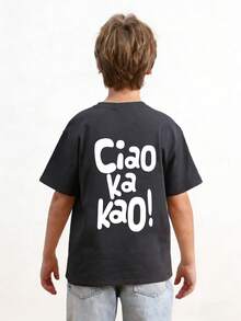 Áo thun ngắn tay cổ tròn in họa tiết phong cách thường ngày cho bé trai, thích hợp mặc mùa hè. - Màu xám đen - Xem 2