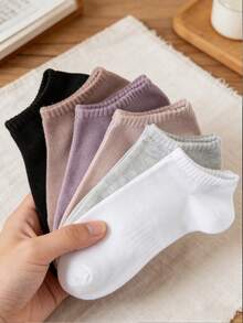 1/6 Pairs Women's Casual Short Socks, All-Match Solid Color Low-Cut Boat Socks, Morandi Color Palette, Breathable Short Socks, Daily Commute, Versatile Women's Socks, Daily Casual, Home Leisure Boat Socks, Randomly Mixed - Multicolor - View 3