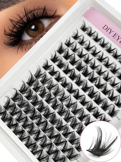 D Curl 120 Pcs Lash Clusters Wispy Cluster Eyelash Extensions Puffy Individual Lashes 9-16mm Waterproof Natural Lash Extension DIY Cluster Lashes With Soft Thin Band Cluster Lashes Extensions