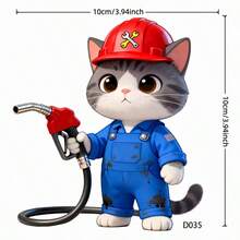 Pegatina de tanque de combustible de gato mecánico azul, resistente al agua y fácil de aplicar, perfecta para decoración de coche DIY. La pegatina presenta un gato lindo con ropa de trabajo azul y un sombrero rojo repostando tu coche, añadiendo diversión a tu vehículo. - Pegatina para coche de gasolinera Cat 2 - Ver 10