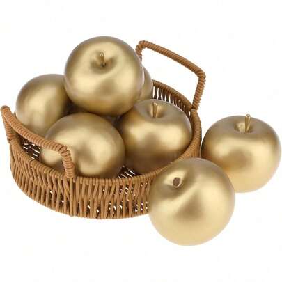1-6pcs Artificial Golden Apple Decor, Realistic Plastic Fake Apple Home Decoration, Decorative Faux Fruit Display For Kitchen, Tabletop Center Piece