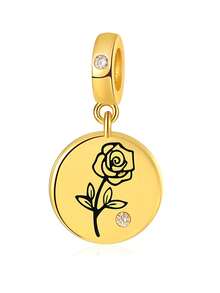 1pc Luxury Minimalist Golden Rose Disc Bead Pendant, Versatile DIY Bracelet/Necklace, Mother's Day Gift - Yellow Gold - View 1