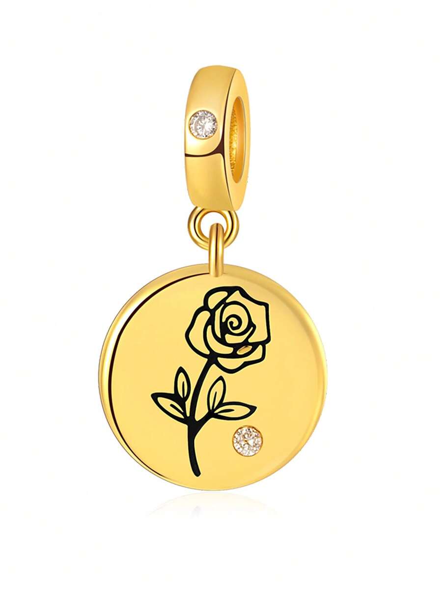 1pc Luxury Minimalist Golden Rose Disc Bead Pendant, Versatile DIY Bracelet/Necklace, Mother's Day Gift - Yellow Gold - View 1