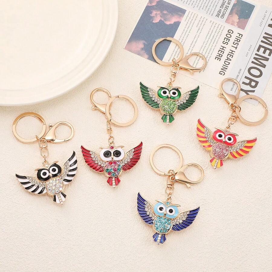 "Cartoon Angel Owl Keychain, Cute Owl Key Ring Charm For Car Keys, Backpack, Purse Or Bag, Adorable Mini Pendant,  Personalized Bag Accessory, Stylish Small Gift For Women And Men, Birthday, Holiday, Anniversary, Collectible Fashion Charm" - 藍色 - 查看 1