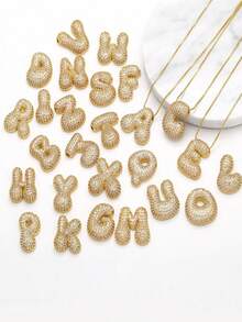 1 chiếc mặt dây chuyền chữ cái A-Z bằng đồng đính đá Zirconia thời trang, kiểu dáng Punk, trang sức Hip Hop bằng thép không gỉ. - Vàng - Xem 6