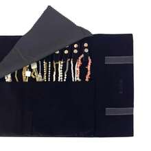 Velvet Travel Jewelry Roll Bag Organizer For Necklace Elastic Band And Anti-Winding Black - 黑色 - 查看 6