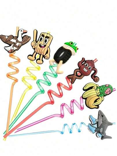 Reusable Drink Straws Inspired By The Fantastical Shanhaijing, Featuring Colorful Cartoon Characters "Tongtongtongshaoutelalaloronglonggululilalaglobofrutoderilo", Made Of PET Material, Ideal For Party, Holiday Gifts, Fun Beverage Accessories, Drinkware