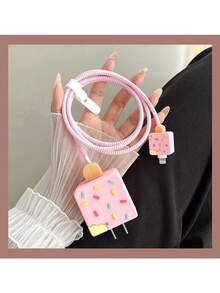 4件套冰淇淋造型充电器保护套和螺旋数据线保护套 - 彩色 - 查看 6