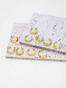 10件套时尚露趾戒指套装，女士可调节简约镂空心形夏季沙滩光滑脚趾戒指饰品 - 金色 - 查看 4