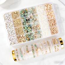 1000件套珠宝制作套装，包含不对称宝石、珠子、珍珠、隔珠，适用于DIY手工手链、项链、吊坠和工艺串珠用品 - 彩色 - 查看 11