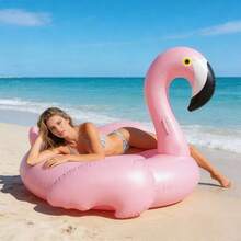Flamingo Inflatable Pool Float, Perfect For Beach Photos, Adorable Flamingo Floating Bed, Viral Item, Pool Inflatable, Beach Essentials, Pool Float - 粉紅色火烈鳥 - 查看 3