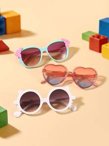1 Set 3 PCS Girls' 4-8Y Fashion Glasses,Heart Shape,Square Flower Decor And Cat Ear Frame, Lightweight PC Material,Sweet Cute Style,For Beach, Party And Outdoor Activities With Glasses Box - Multicolor - View 13