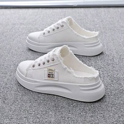 Summer Breathable Denim Mules, Platform Casual Sneakers For Women, Korean Style Frayed Denim Slip-On Slippers, Comfortable Lightweight Athletic Shoes, Slip-On Slouchy Casual Sports Shoes For Women, Soft Sole Non-Fatiguing Shoes