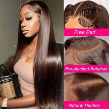 30 Inch Chocolate Brown Lace Front Wig 13x4 Lace Front Straight Wigs Human Hair Pre Plucked With Baby Hair Colored Brown Wig For Women 200% Density HD Lace Frontal Wigs Human Hair - S4 - 查看 6