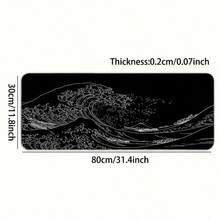 Large Size Mouse Pad With Japanese-Style Black Wave Design, Suitable For Gaming, Study Or Office Use, With Stitched Edges And Rubber Base Office Desk Desk Office Supplies Office Accessories Desk Mat Mousepad Study Table Mouse Pad For Desk Desk Decor - Black - View 17