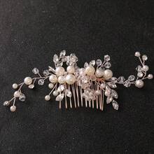 1件精美手工树叶发梳，新娘头饰，适用于婚礼、派对和庆典 - 金色 - 查看 2