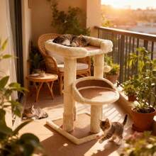 Árbol de gatos de varios niveles para gatos de interior torre moderna para gatos con camas dobles y postes rascadores árbol de gatos de 27 pulgadas para gatos y gatitos grandes torre de - Beis - Ver 8