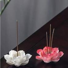 一套手工釉面陶瓷莲花香炉及香座，多种颜色可选，防滑底座，适用于烧香、茶室、家居、休闲、工艺品制作、家居装饰、冥想、瑜伽、日常生活等场合。 - 一孔蓮花 - 查看 9