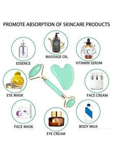 Bộ 3 món dụng cụ massage Gua Sha mặt, túi chườm đá, con lăn massage, dụng cụ cạo cơ thể, dụng cụ massage màu xanh lá cây, massage làm đẹp da mặt và nâng cơ. - màu xanh lá - Xem 4