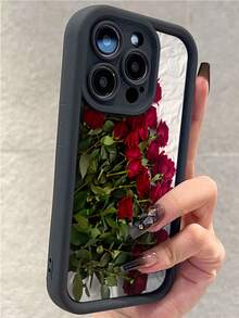 Flower 1pc Black Romantic Rose Pattern Full Coverage TPU Shockproof Phone Case Compatible With IPhone 17, 16, 15, 14, 13, 12, 11 Pro Max - Multicolor - View 5