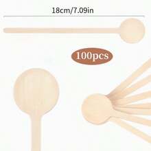 100支装木质圆头咖啡搅拌棒，适用于咖啡、鸡尾酒、奶茶 - 原木色-100pcs - 查看 6
