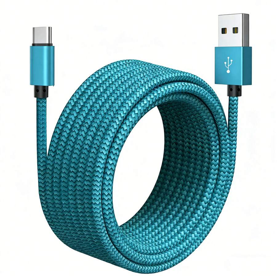 USB A 转 Type C 数据线 3A 快充[3.3 英尺/6.6 英尺/10 英尺] USB-C 快充尼龙编织线 兼容三星 Galaxy S26 S25 S24 S23 S22 S21 S10、Note 20 10 9 A51 G8 G7、Pixel 及其他 USB-C 设备 - 薄荷藍 - 查看 1
