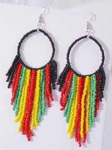 1 Đôi bông tai dáng tròn rỗng đính hạt nhiều màu sắc, phong cách Bohemian, trang sức nhựa, quà tặng thời trang cho nữ. - Nhiều màu - Xem 2