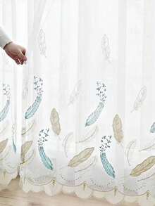 1 Stück luxuriöser, mit Federn bestickter transparenter Vorhang mit Gardinenstange, transluzenter Vorhang mit gezacktem Rand für Wohnzimmer, Schlafzimmer, Balkon, Dekor im Ins-Stil - Verschiedenfarbig - Übersicht 6