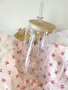 1 set/avec couvercle et paille, tasse en verre Matcha avec nœud rose, s'adapte au porte-gobelet de voiture, réutilisable, convient pour les sports, la remise en forme, l'école et les voyages, s'adapte au café, au thé, au lait, à la limonade, aux boissons de thé mélangées, aux boissons portables, aux jus et aux milkshakes - Multicolore - Voir 3