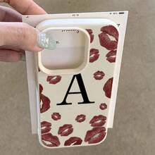 Lychee Red Lip Print Letter A Pattern Phone Case, Suitable As Birthday And Christmas Gift For Couples, Girlfriends, Daughters, Teenagers - أبيض عتيق - مشاهدة 5